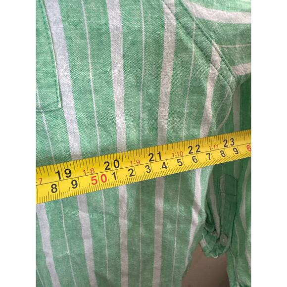 Aerie green and white striped linen blend button-down cover-up shirt M K - Picture 3 of 5